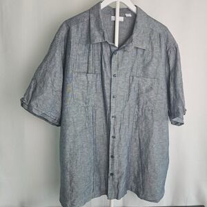 Cafe Luna Mens 3XL Gray Blue Linen Blend Guayabera Short Sleeve Chambray Shirt